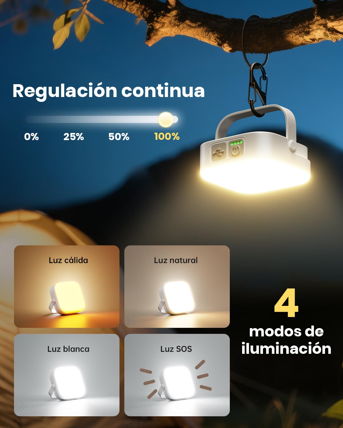Eventek Lámpara Solar de Camping 4000LM 10000mAh LED Recargable IP65 Impermeable