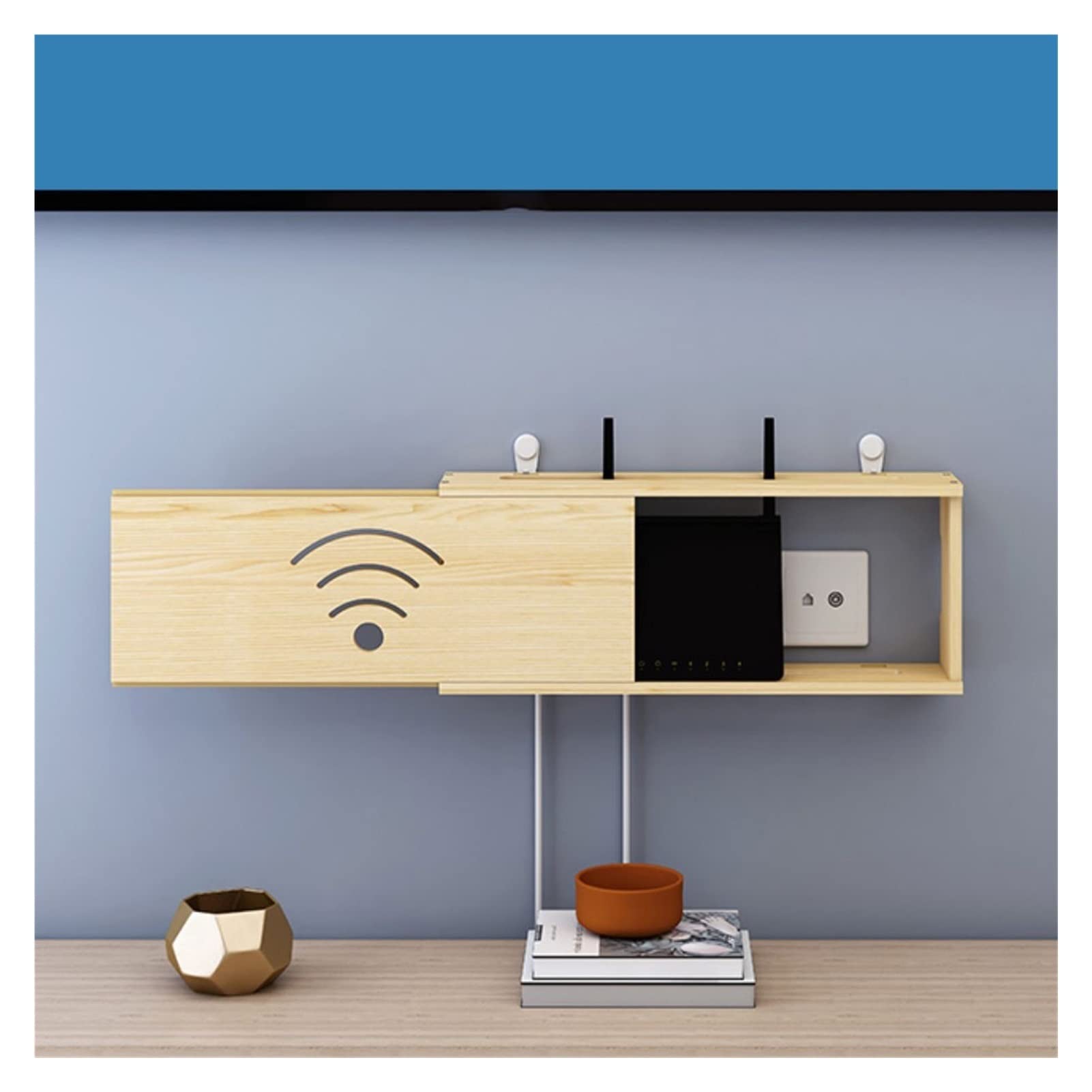 Wood Color Hider Rack Organizer for Wireless WiFi Router Storage Cable Cord Management Box (Color : 40x10x20cm)