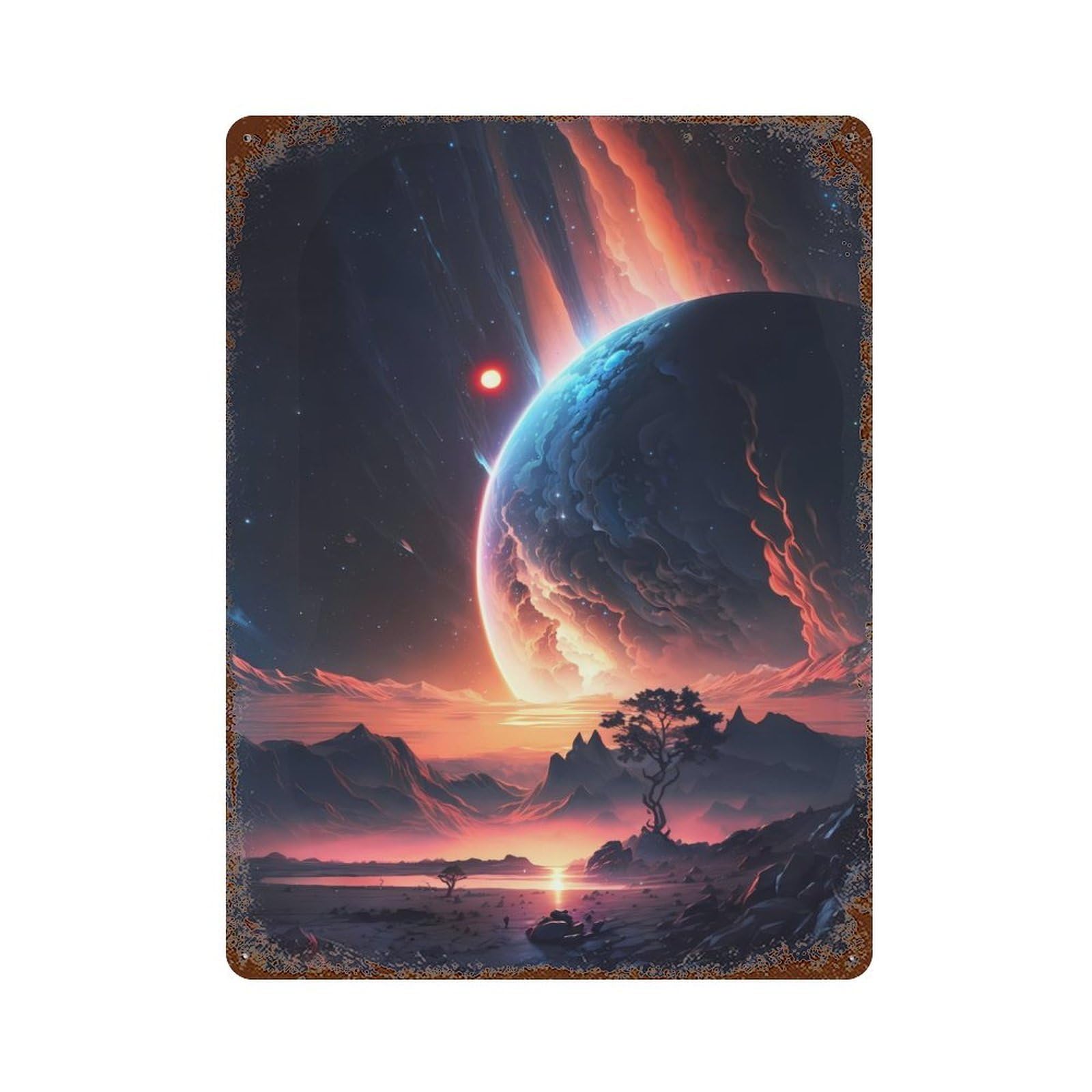 Mystic Cosmos Galaxy Rusty Metal Tin Sign 15.7"x11.8", Industrial Home Decor for Garage, Pub Or Kitchen