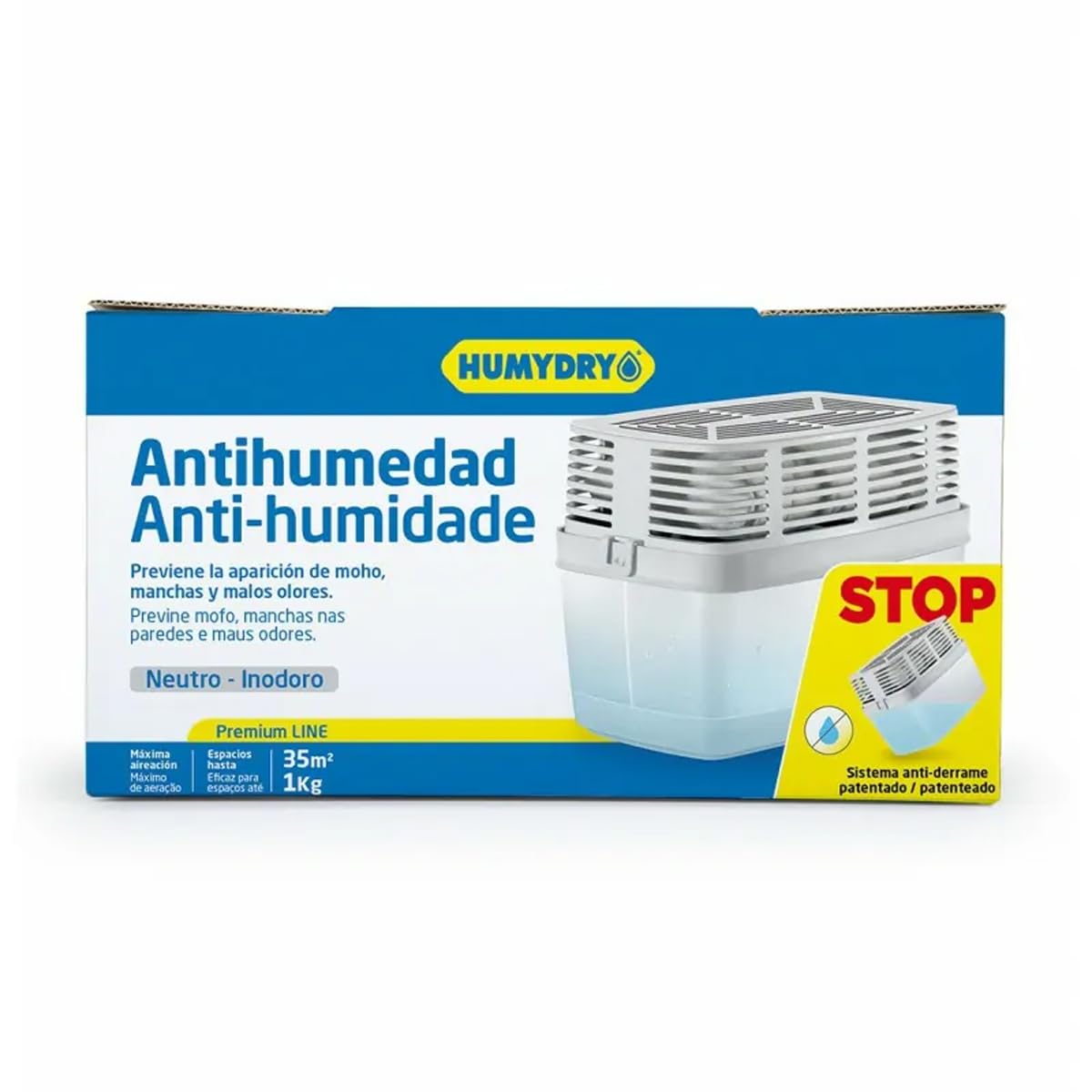 Aparato Deshumidificador Premium de 1000 g- Espacios de hasta 35m2 - Absorbe Humedad de Armarios, Baños y Habitaciones - Humydry