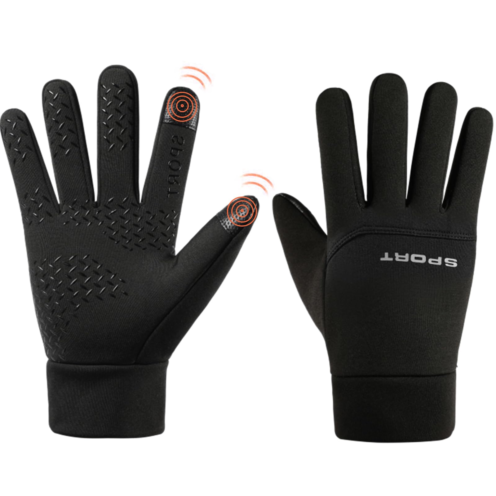 Winter Warm Gloves, Waterproof Windproof Thermal Gloves for Men & Women, Anti Slip Touchscreen Cycling Gloves, Black Running Gloves for Hiking Climbing Driving Riding