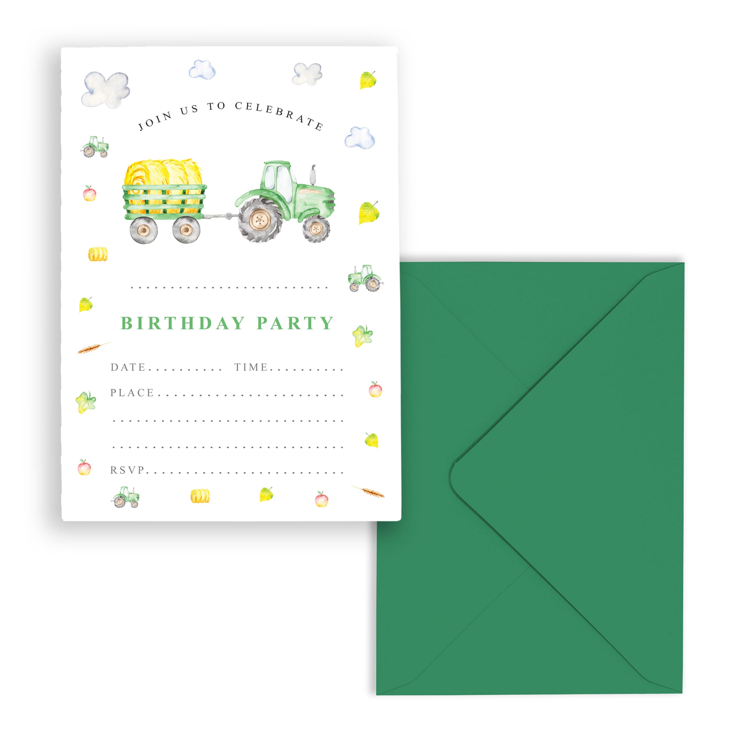 PRINTED INVITATIONS Green or Red Tractor Farm Boys Birthday Invitation Printed Card Birthday Invite School Party Invite Boys Birthday Invite (GREEN TRACTOR WITH ENVELOPES, Pack of 35) — image 1