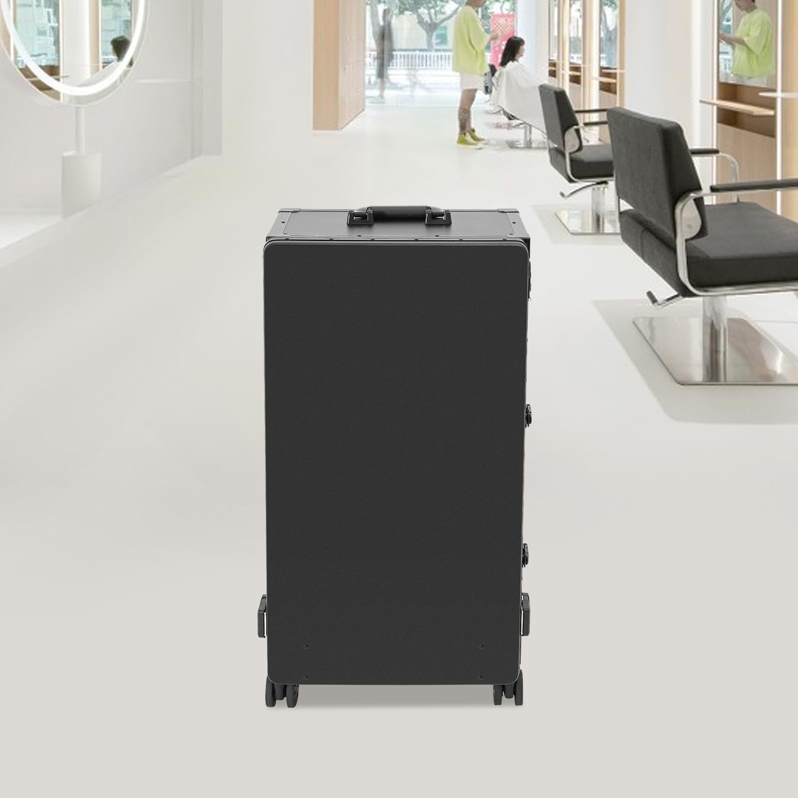 Valigetta cosmetica da donna con specchio e Bluetooth per trucchi e cosmetici, valigetta da parrucchiere con ruote universali e custodia rigida, Nero