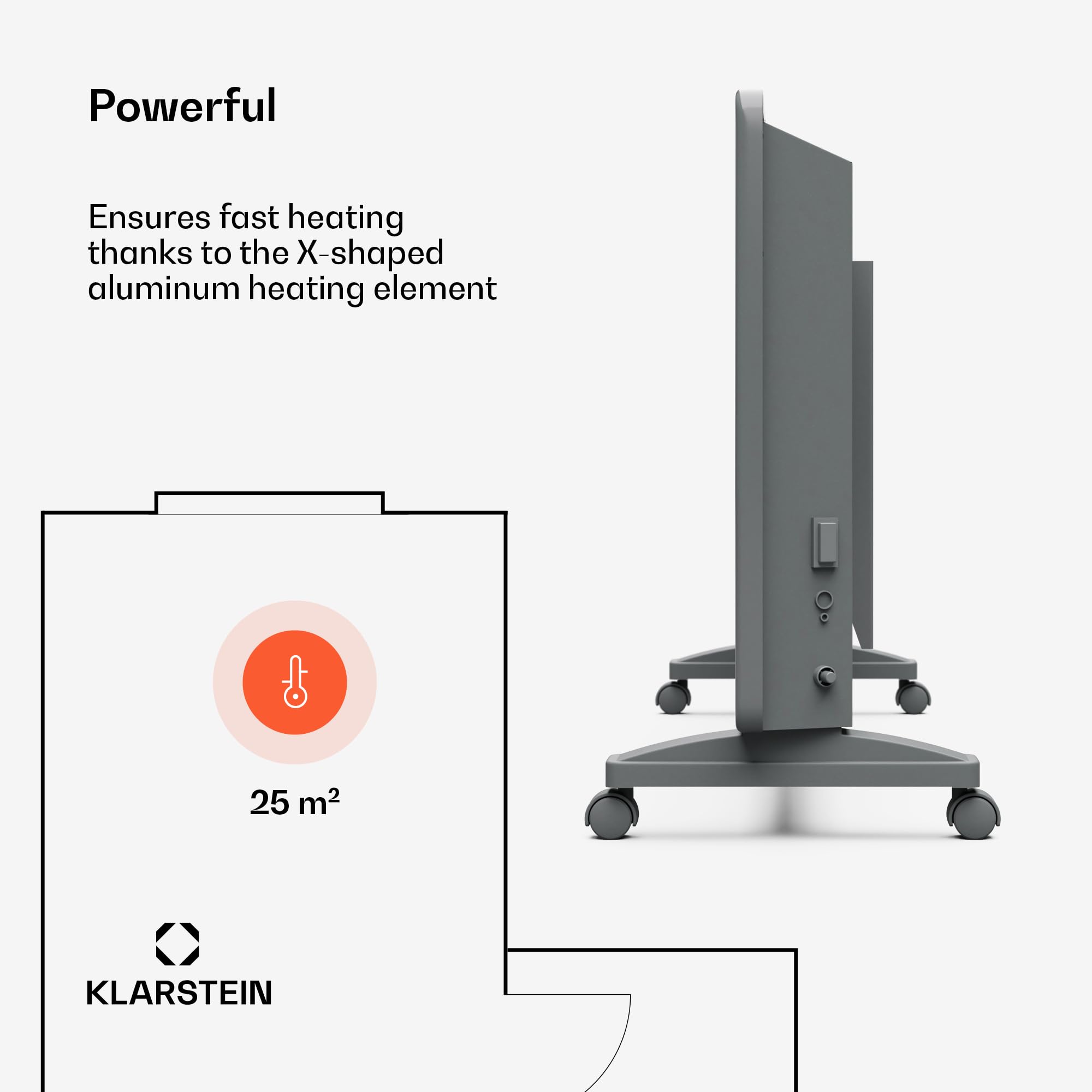 Klarstein Bansin Smart 2500 Grzejnik konwektorowy - 2500W, Sterowanie aplikacją, Montaż ścienny i wolnostojący, Element grzejny X-Shape, IP24, Grzejnik do pomieszczeń i ogrodów zimowych