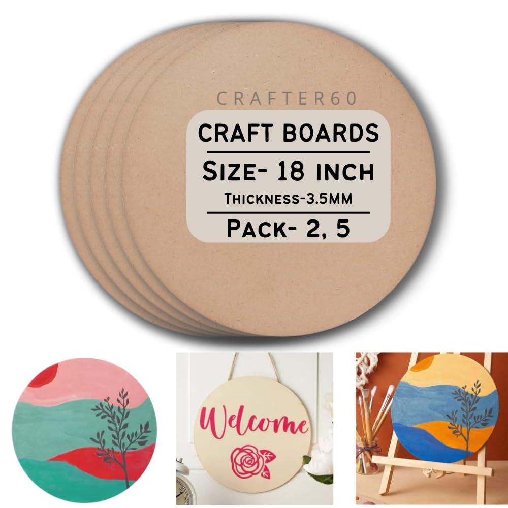 CRAFTER60 MDF Boards- Round & Square Unfinished Pine Wood Cutouts | 3.5mm Thick | Ideal for Resin, Mandala, Lippan Art, DIY Painting (Round, 18-inch, Pack of 2)-image-39