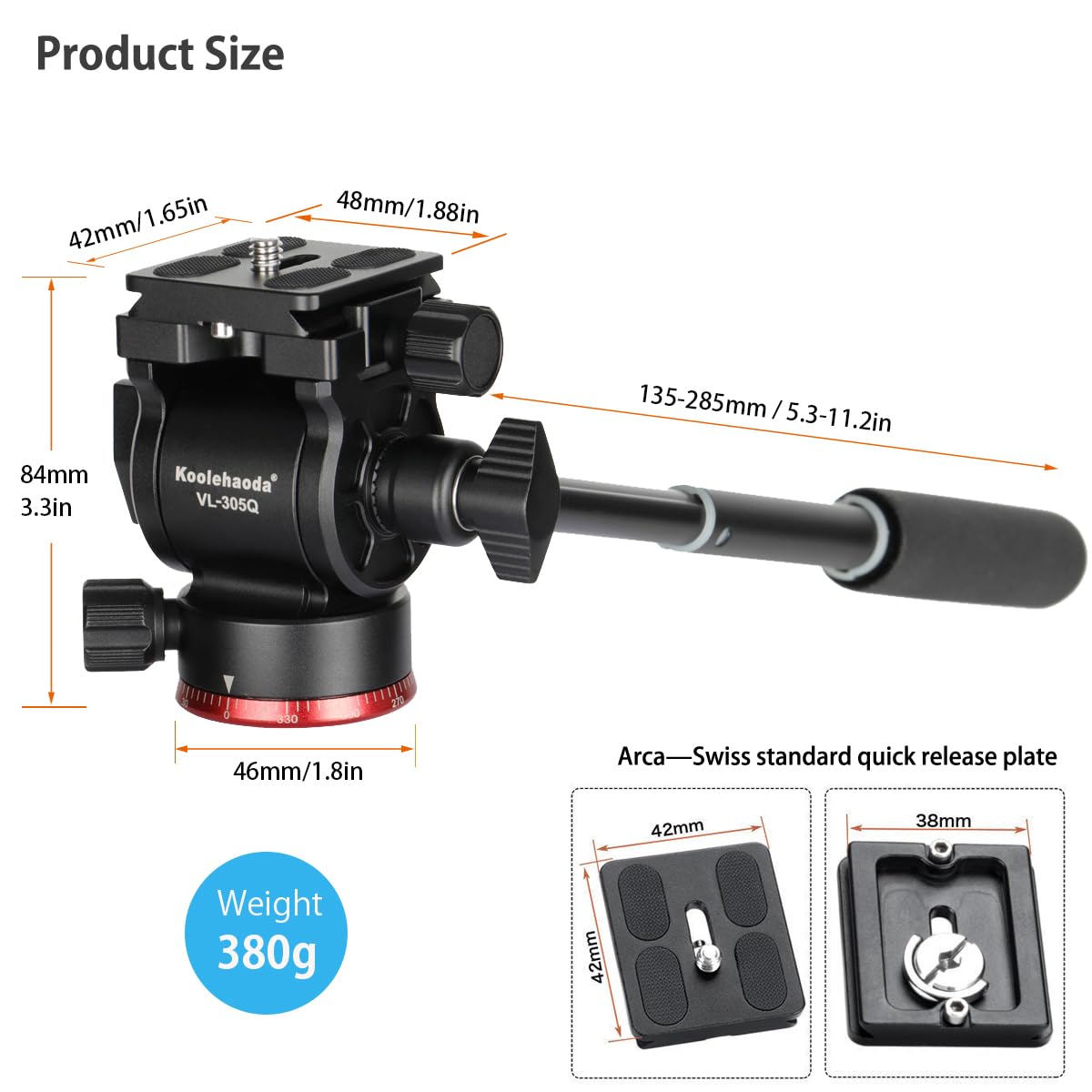 Koolehaoda Trépied Tête Fluide Vidéo Compacte Tête Panoramique Inclinable avec Plaque Arca pour Caméras Vidéo, Appareils Photo sans Miroir et DSLR, Charge 3 kg