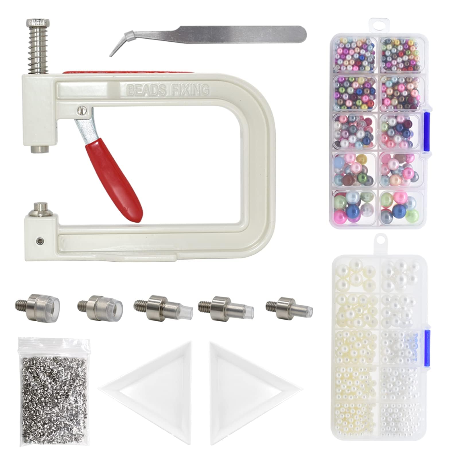 NALACAL Pearl Setting Machine and Hand Press Pearl Setting Tools, 5 Sizes, Colorful No Holes Round Pearls Beads and Rivet Studs, Rivet Setting Machine, for Hats Clothes Skirts, Beads DIY Accessories