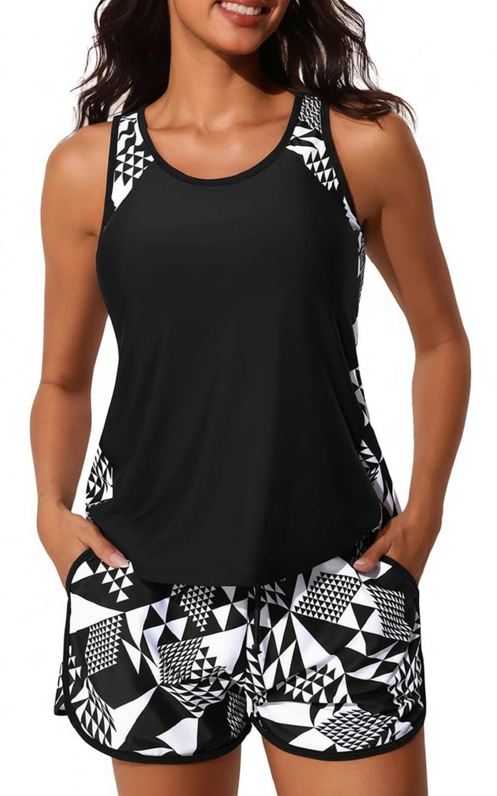 CheChury Tankinis Mujer Tallas Grandes Traje de Baño 2 Piezas Bañador Reductor Vientre Plano Bikini Push Up con Shorts Conjuntos de Tankini Sport Bañadores Dos Piezas Deportivos Mujer Natacion Playa — view 9