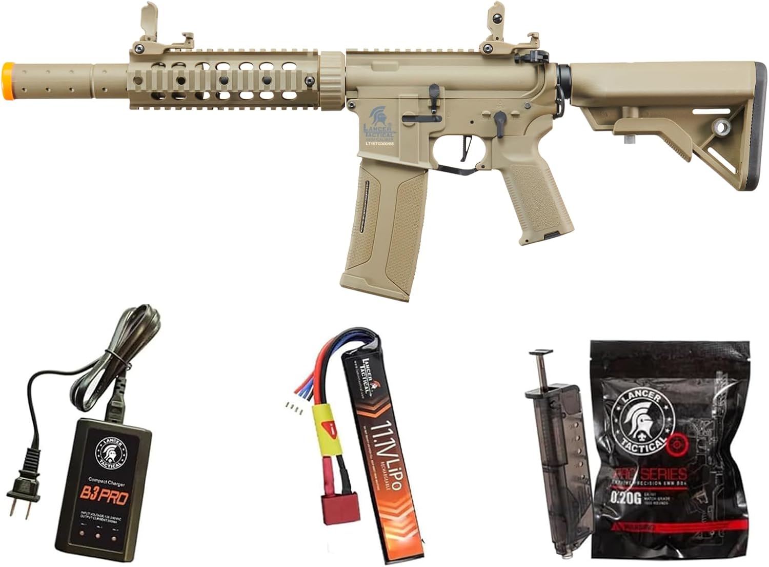 Lancer Tactical Gen 3 M4 Carbine SD Airsoft with Programmable Mosfet/ETU-Electric Full/Semi-Auto AEG Rifle (Lipo Battery & Charger Included)