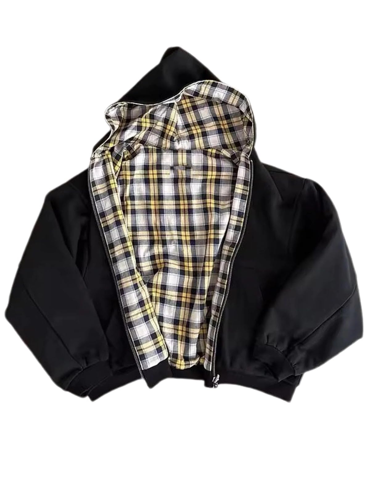 Herren Hoodie mit Reißverschluss Reversible Karierte Jacke Y2K Kapuzenpulli Kapuzenjacke