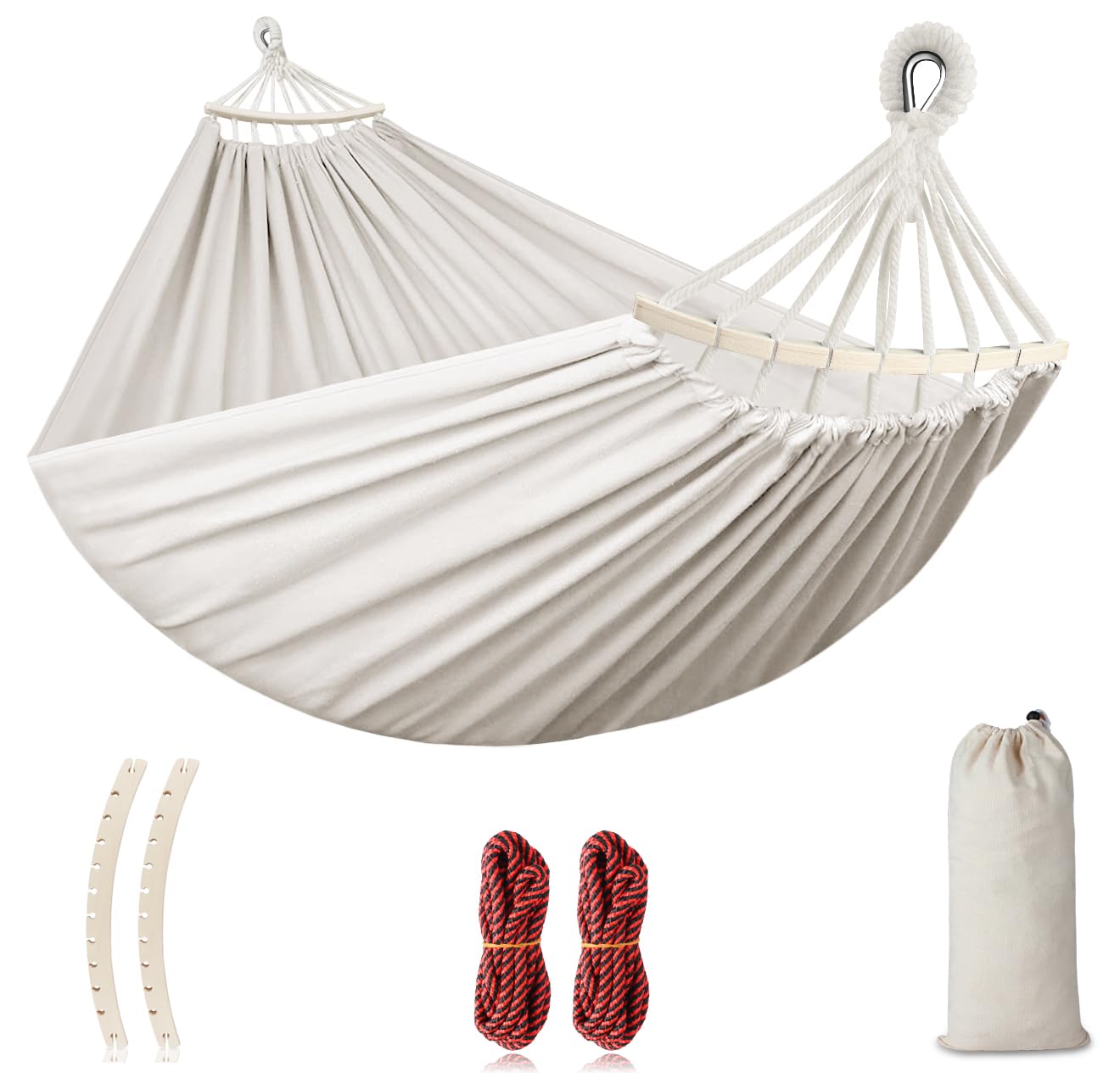 Outerman Camping Portable Hammocks (Max 550lb) Upgraded Thickened Canvas Fabric, Two Anti Roll Balance Beam and Sturdy Metal Knot Tree Straps for Travel, Beach, Backyard etc.