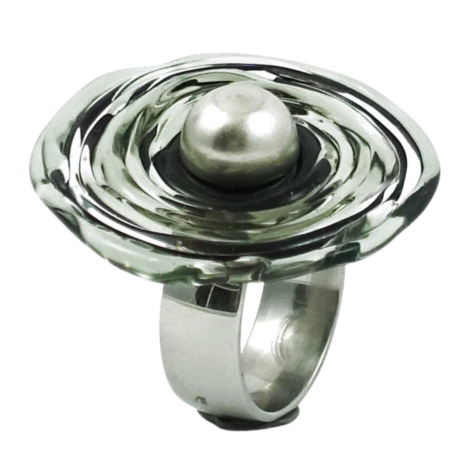 Edelstahl-Ring mit Scheibe aus Murano-Glas in grau/PASST IMMER/verstellbar (16-21) / Wechsel-Ring/Personalisiertes Geschenk für sie zu Valentinstag Jahrestag Hochzeit Geburtstag Mama