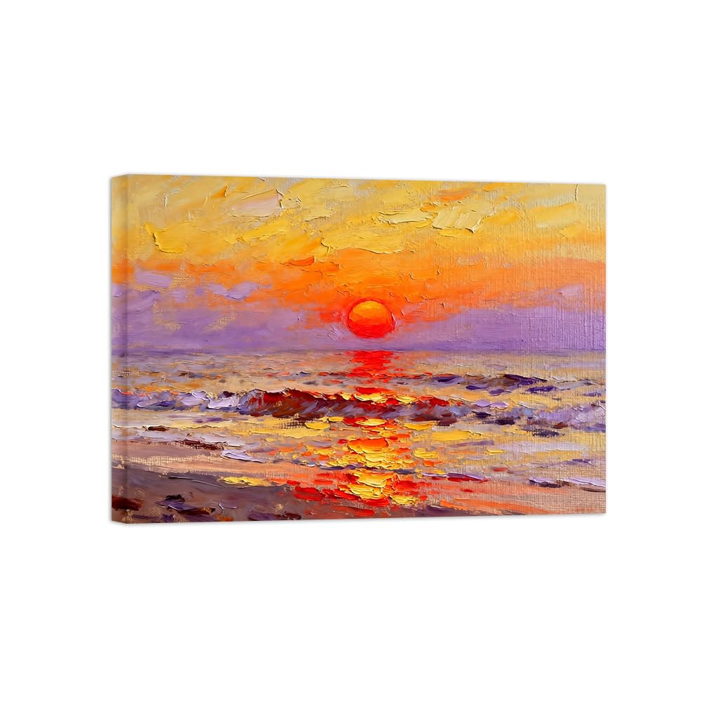 Ozpwbvy Wrapped Canvas Sea Sunset Landscape Canvas Wall Art Picture 40X55cm Framed