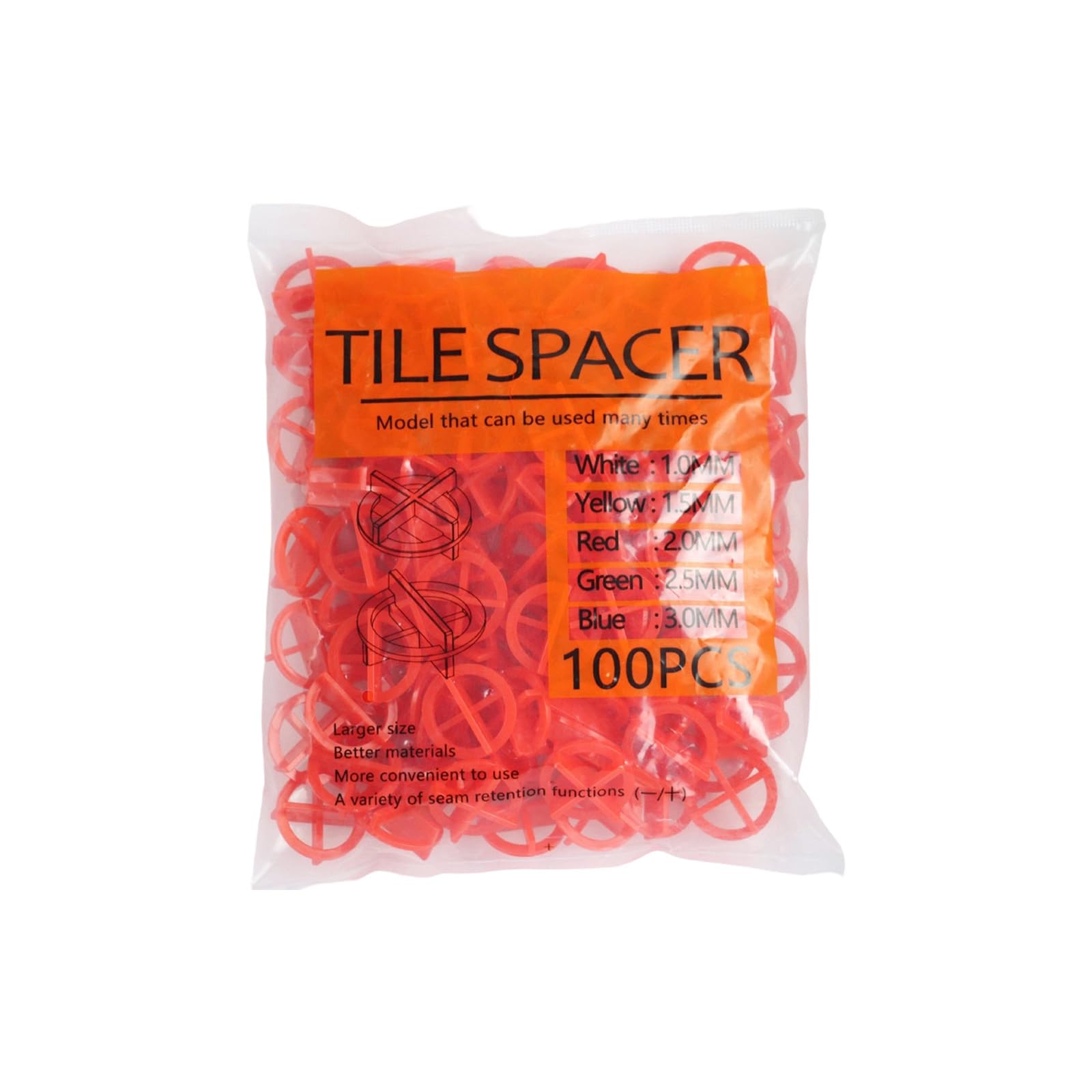 100-Pack PP Spacers for Wall and Floor Installation, Available in 1mm 2mm 3mm Sizes General Purpose Tiles Installation Spacers