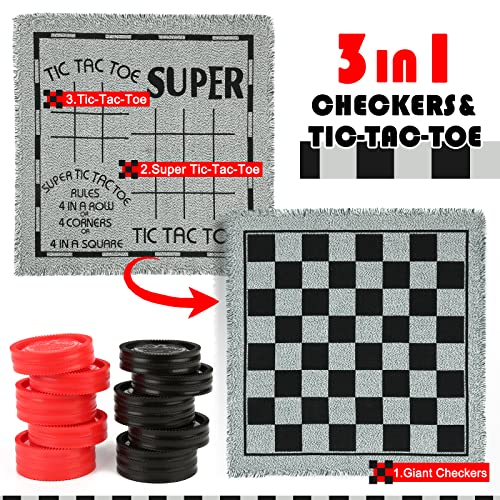 Chdousha CHDOUSHA-001 Giant Checkers Board Game Set,3 In 1 Tic Tac Toe Board Draughts Reversible Rug Game thumb #3