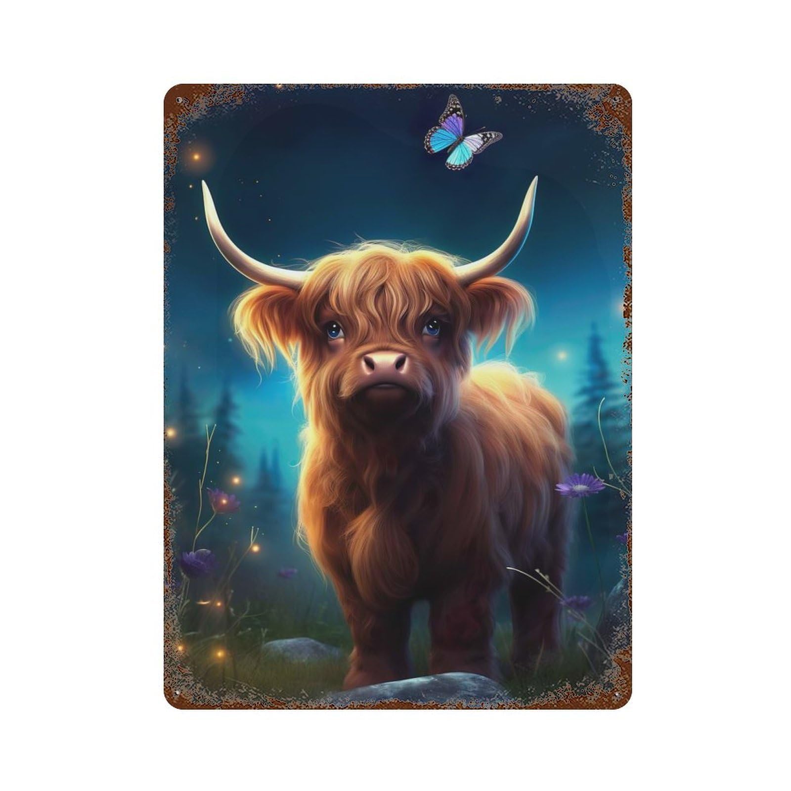 Vintage Metal Tin Sign with Dreamy Highland Cow Design 15.7"x11.8", for Garage, Bar And Workshop Decor, Novelty Wall Decor