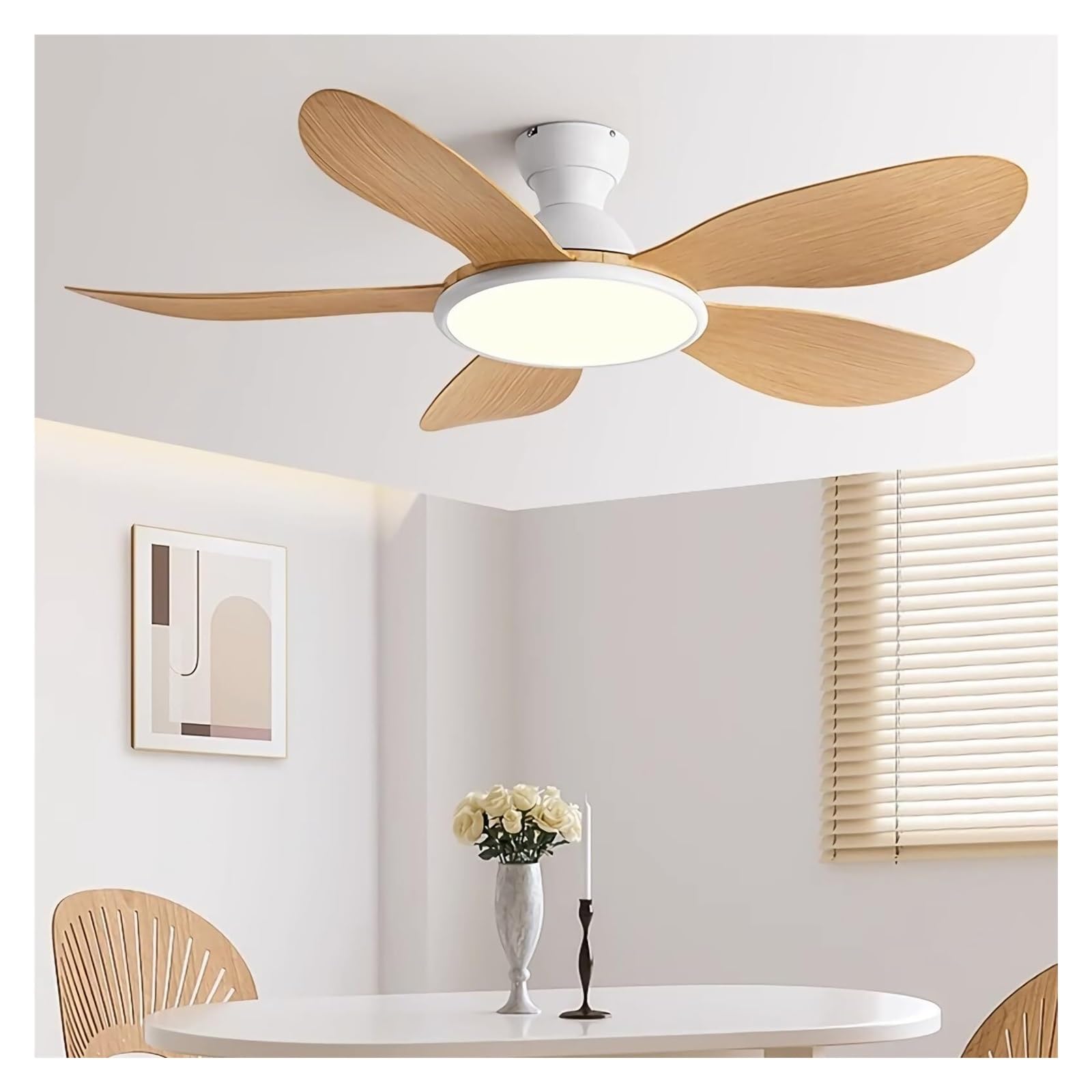 Ceiling Fan With Light And Remote, LED Dimmable Fan Ceiling Lamp, 6 Speeds