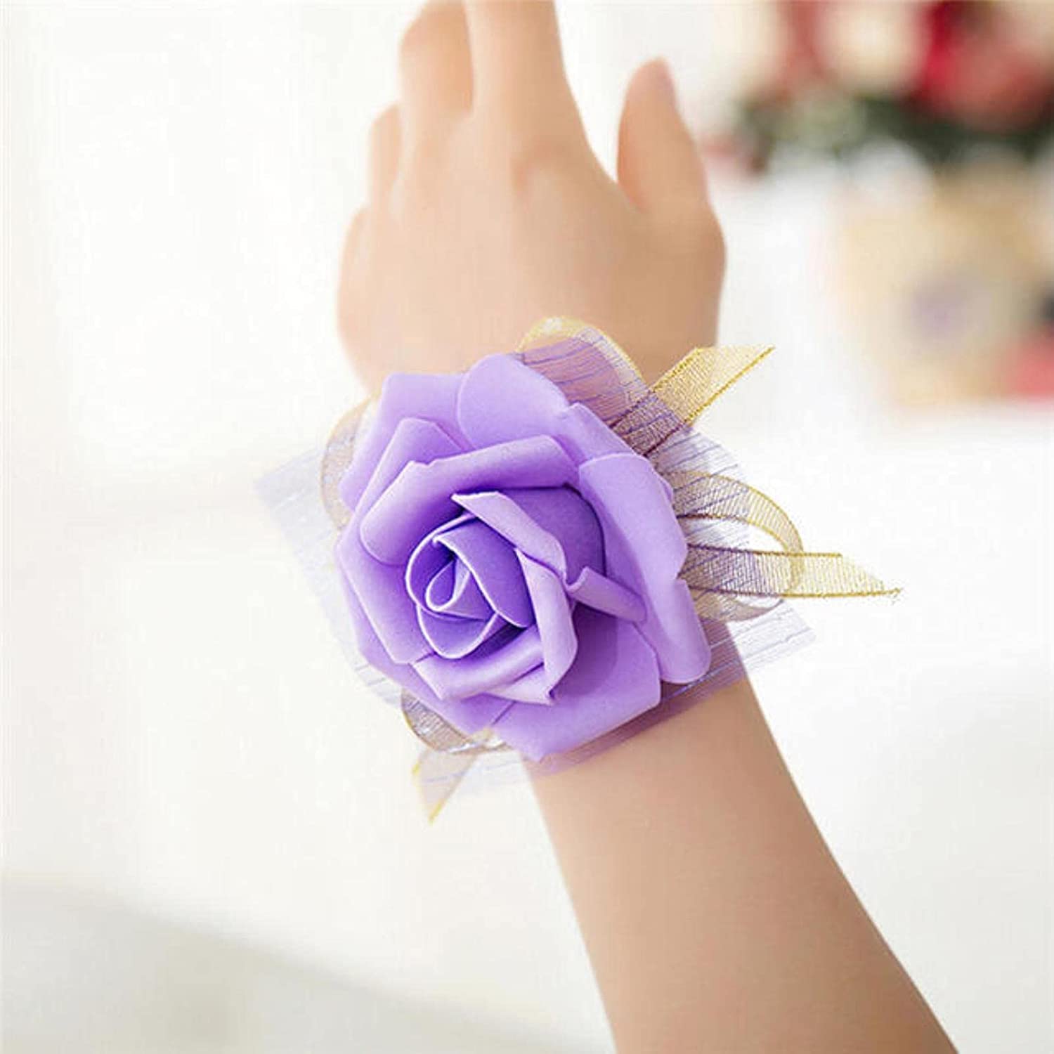 Handgelenkskorsagen für Hochzeiten， Party Rose Armband Seidenblumen Band Braut Hochzeit Ornament Dekoration Brautjungfer Kleid(Style A3)