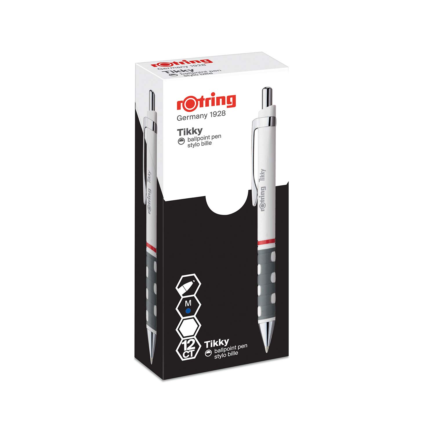 rOtring Tikky-Kugelschreiber | blaue Tinte | mittlere Spitze (1,0 mm) | weißerSchaft | federleicht mit gummiertem Soft-Touch-Griff | 12 Stück