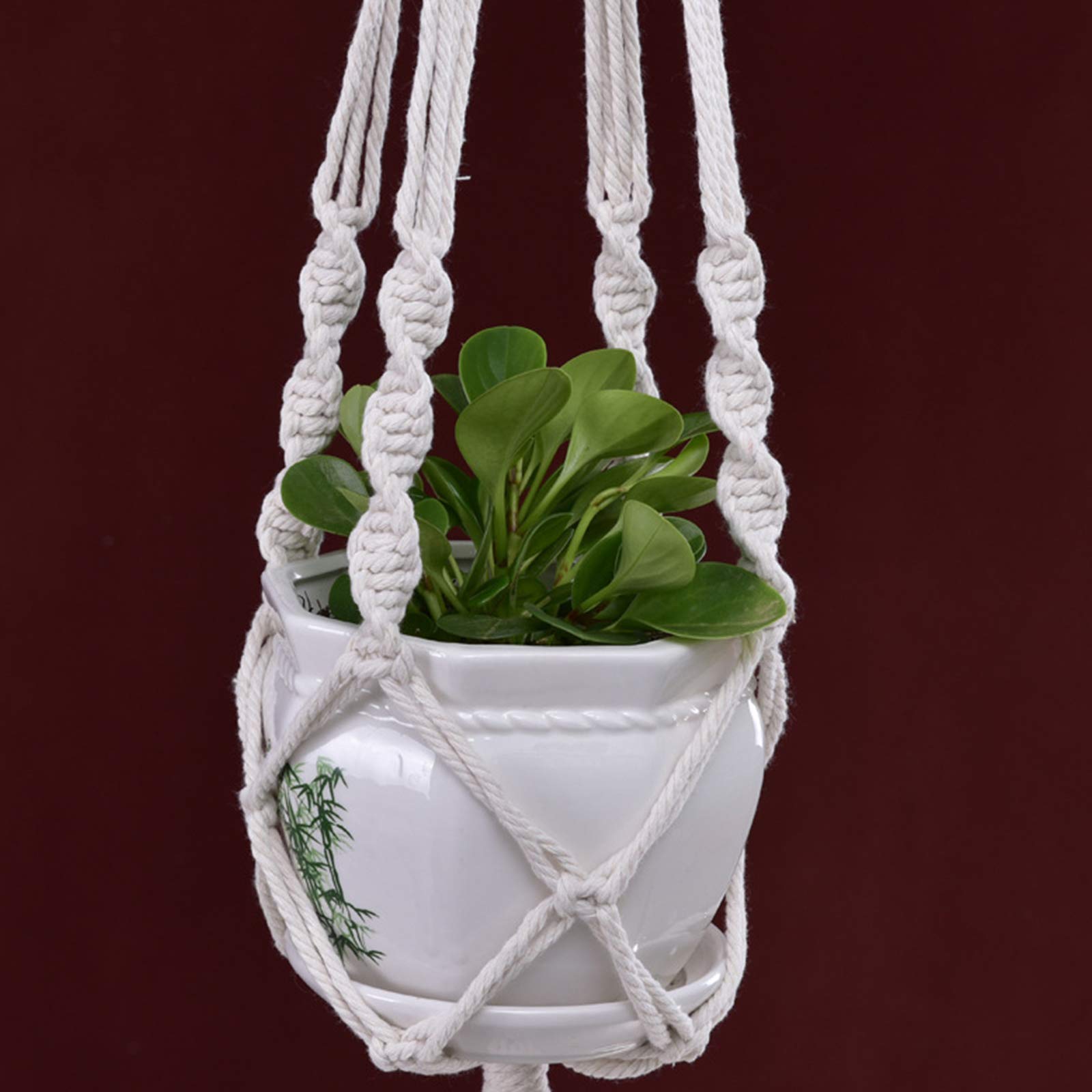 Appendiabiti Per Piante In Macramè – Confezione Da 2 Cesti Sospesi In Corda Di Cotone Per Interni/Esterni, Stile Boho, Lunghi 55 Cm - 5
