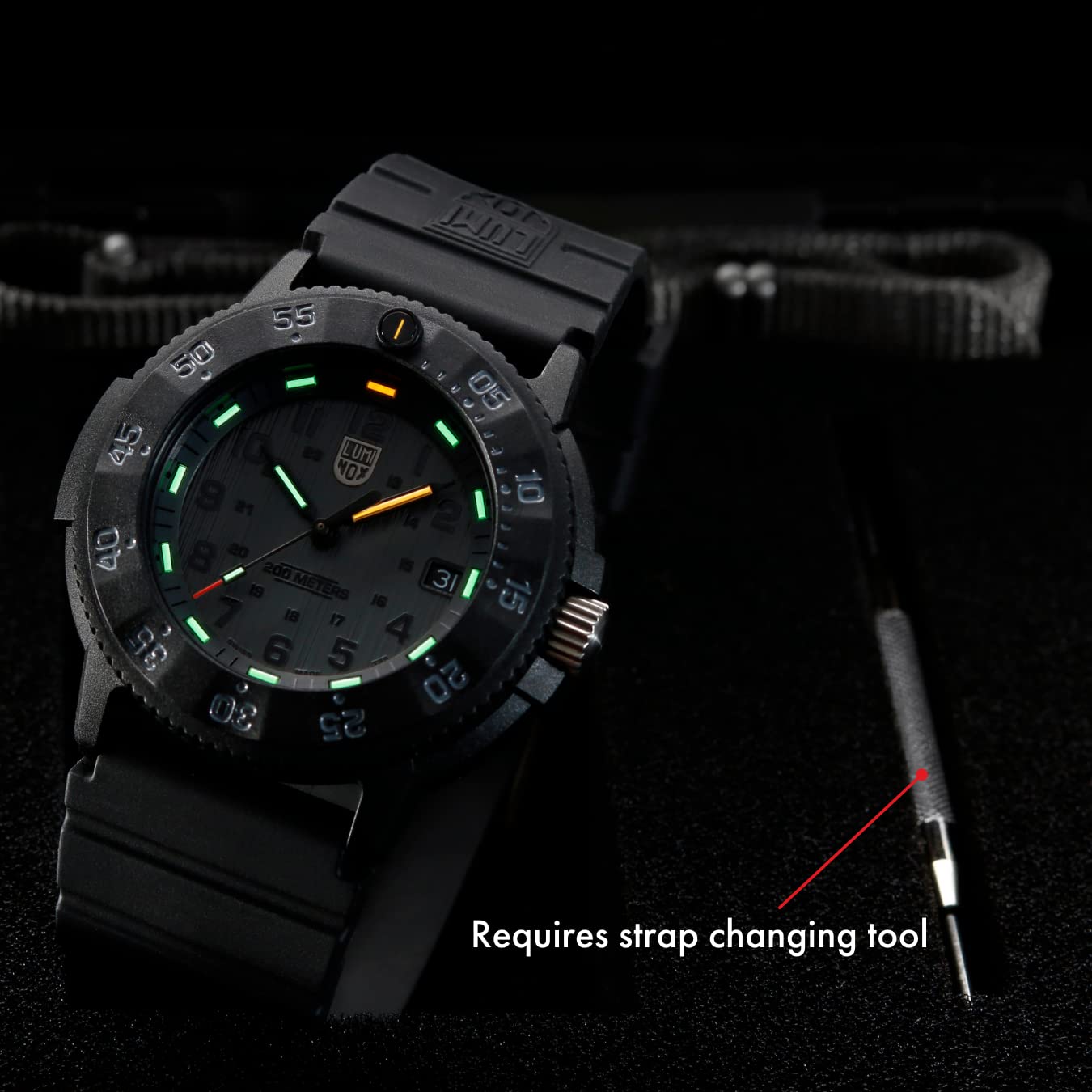 Luminox FPX.3000.21H.2.K Pasek do zegarka - 21 mm czarny zapasowy gumowy pasek z klamrą ze stali nierdzewnej do 3000 3001, czarny/szary, nowoczesny, czarny/szary, Nowoczesny