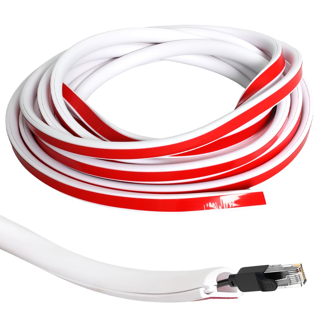 5M Cable Trunking White Silicone, Trunking for Electric Cables Self Adhesive for 1 Cords, D-Shape Wire Covers for Cables, Flexible Tv Cable Hider, Wire Hider for Wall Floor, Cord Management