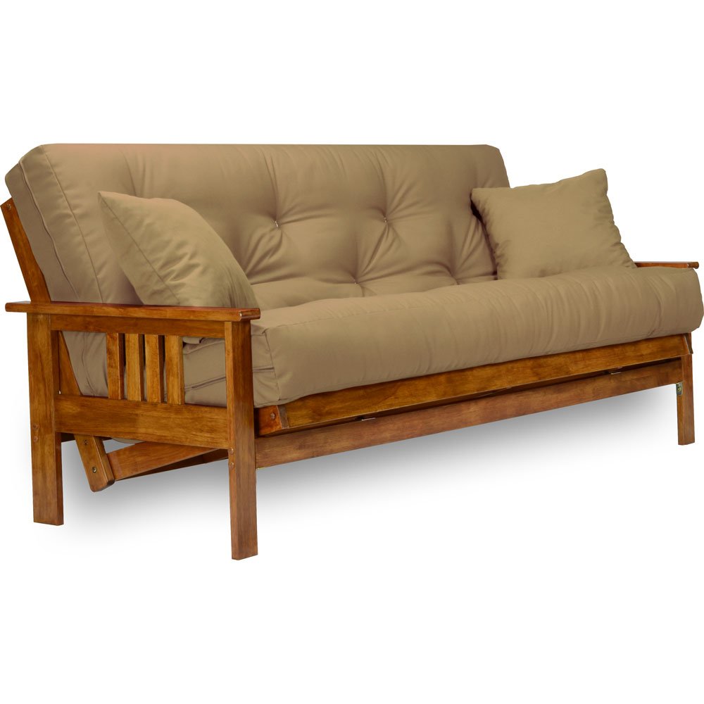 Nirvana Futons Stanford Futon Set - Full Size, Frame, 8" Mattress, Microfiber Sussex Khaki Cover
