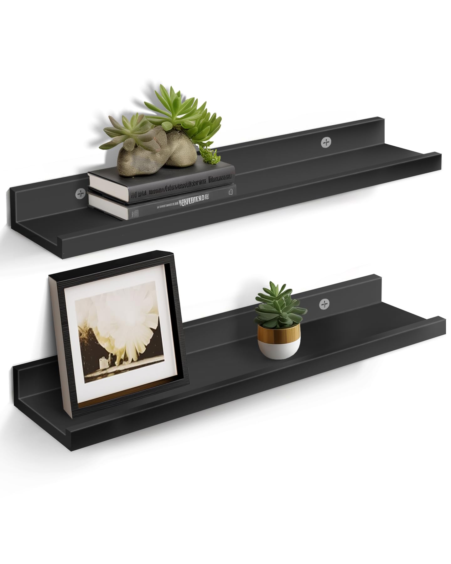 Photo 1 of 24” Floating Shelves for Wall Décor Storage, Set of 2, Wood for Bedroom, Living Room, Bathroom, Kitchen, Picture Ledge and Farmhouse?Black? Black 2x23.6