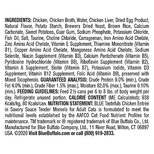 Blue Buffalo Tastefuls Natural Tender Morsels Wet Cat Food, Chicken Entrée 3-oz cans (Pack of 24) - Image 3