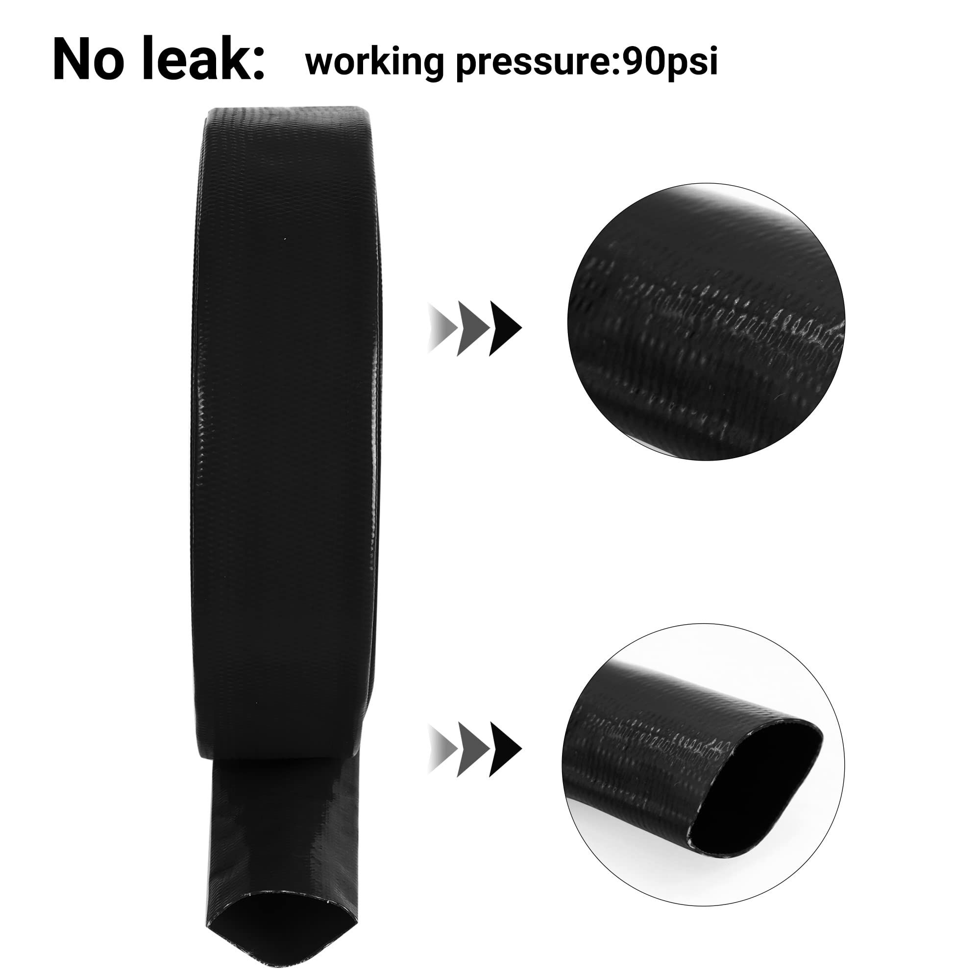 Manguera de lavado de piscina de 1-1/2 x 100 pies, manguera de descarga de agua plana de PVC reforzada resistente para bomba de filtro de piscina, con 1 abrazadera
