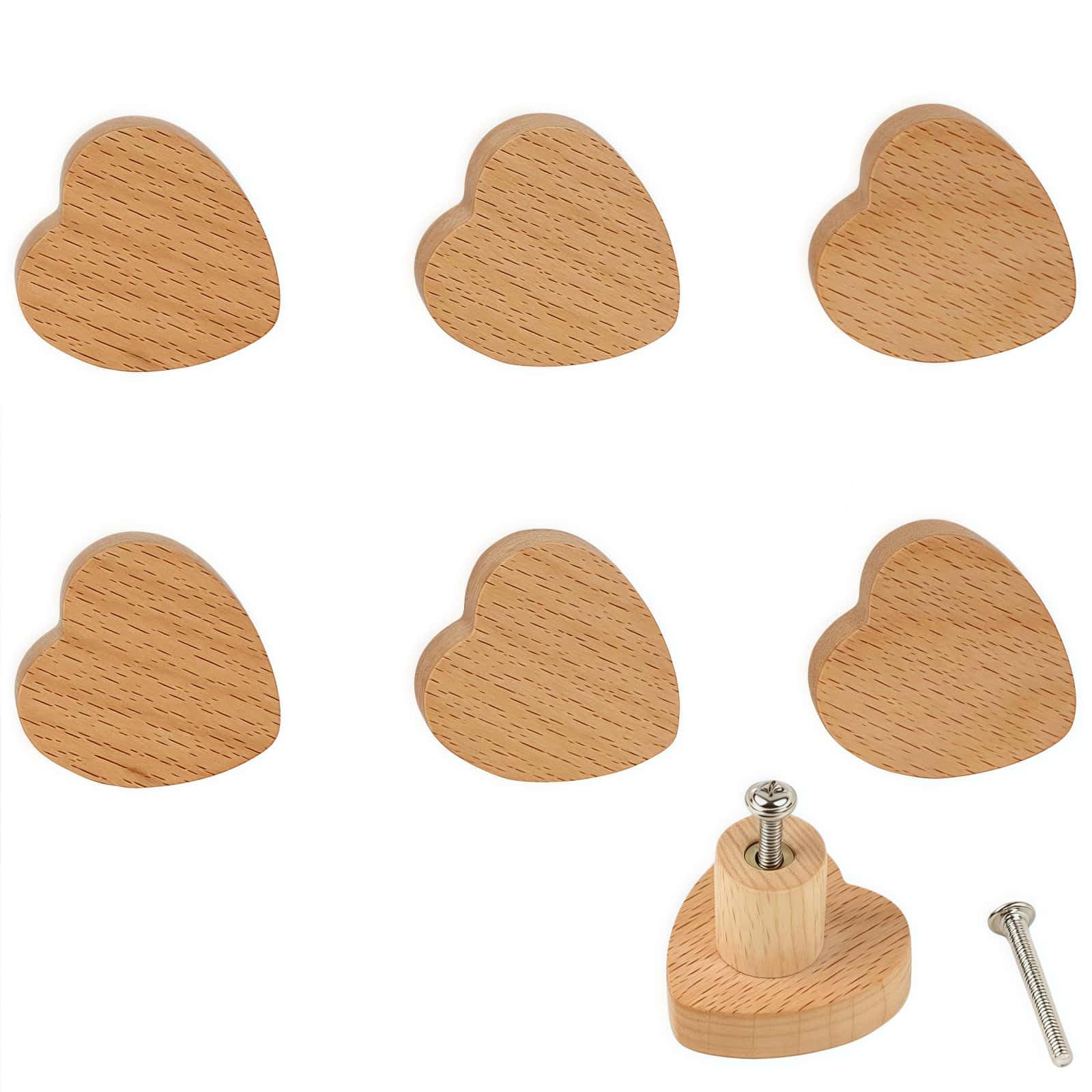 MHwan Schrankknöpfe, 6 Stück Herzförmige Knauf für Schrank aus Hochwertigem Massivholz mit Natürlicher Textur, die Eine Natürliche Atmosphäre Ausstrahlen und Einer Natürlichen Dekoration Nahe Kommen