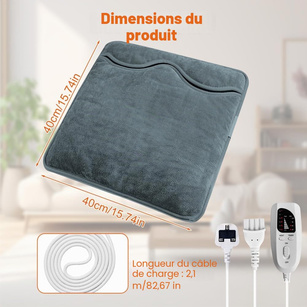 Chauffe-pieds électrique, Avec 6 niveaux de température et 4 fonctions d'arrêt de minuterie - Lavable - 50 W (gris foncé)
