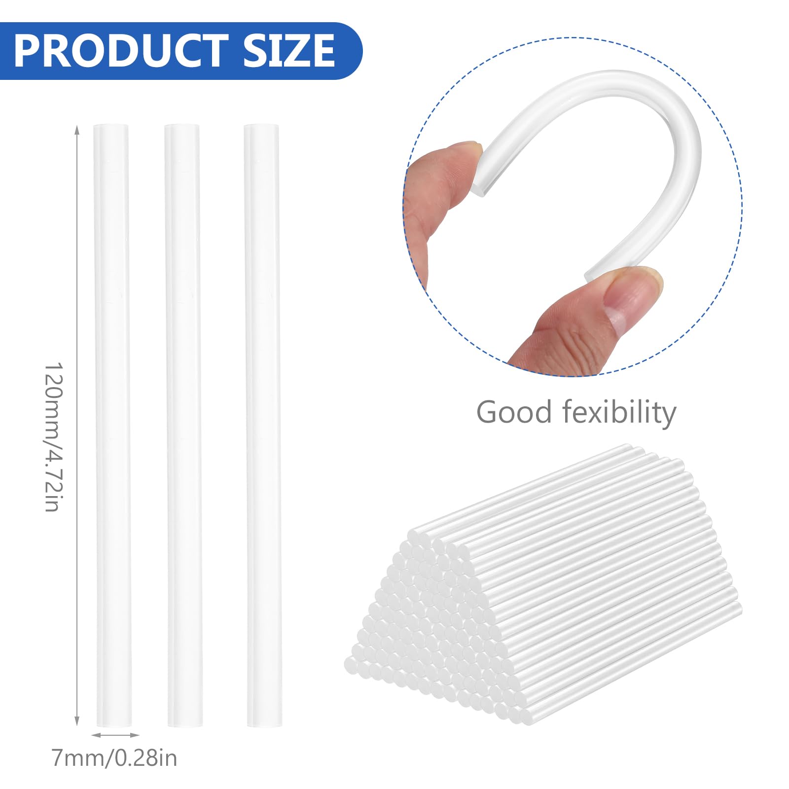 160 Pz Stick Colla a Caldo, Ø 7 mm x 120 mm Ricariche Colla a Caldo Stick Trasparente per Pistola Colla a Caldo, Ricarica Bastoncini di Colla per Fai Da Te, Artigianato, Riparazione