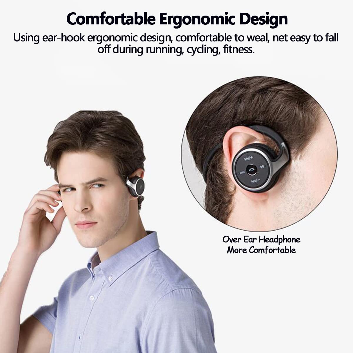 Bezprzewodowe sportowe słuchawki Bluetooth, wygodne składane lekkie słuchawki do biegania, obsługa karty TF/radio FM, dźwięk HiFi wiszące słuchawki douszne do jazdy na rowerze treningu pieszych wędrówek złote