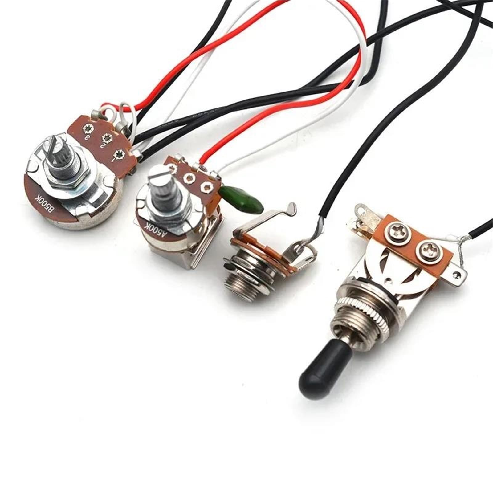 Arnés Cableado Guitarra Profesional Arnés de guitarra 1V1T A500K potenciómetro push pull e interruptor de palanca de tres vías B500K con conector de salida de 6.35 pulgadas(2)
