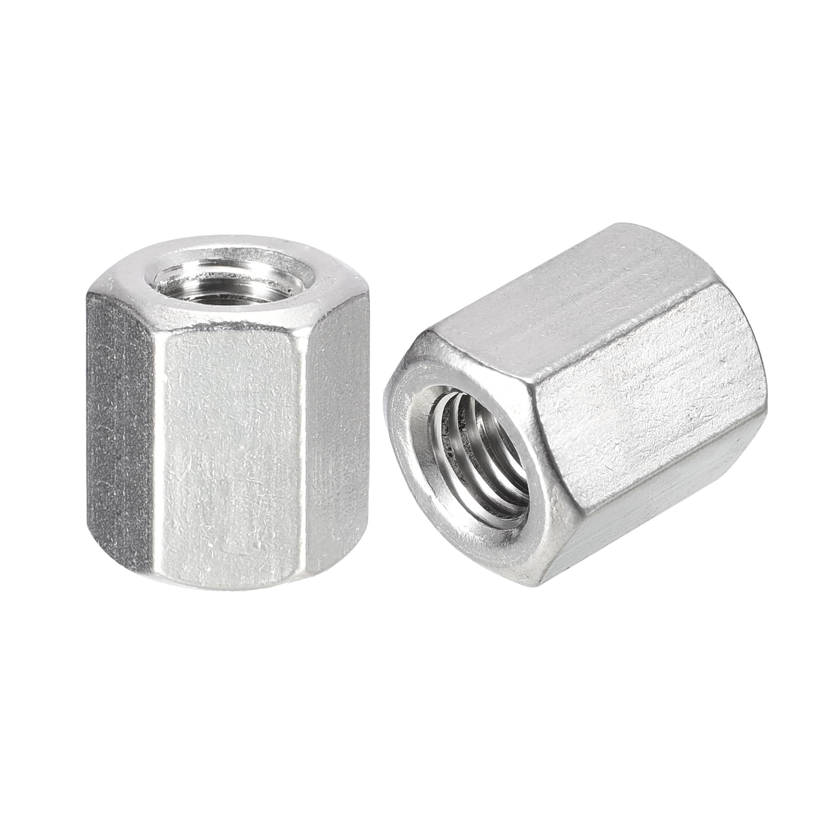 sourcing map M10 x 1.5-Pitch 20mm Length Coupling Nuts, 6pcs 304 Stainless Steel Metric Hex Rod Coupling Nuts