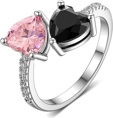 Black and Pink Inspired Rings Merch Inspirational Gift for Women Black&Pink Heart Merch Outfits for Concert Accessories Fashion Jewelry with Pink and Black Heart Stones