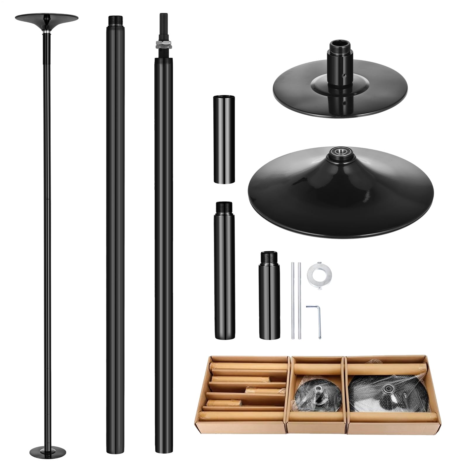Genérico Barra de Pole Dance, 45 mm de diámetro, Altura Ajustable de 216 a 279 cm, portátil y Desmontable con función estática y-giratoria, Capacidad de Carga de 150 kg, Dorada