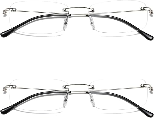 Miniatura 2 de Viseng 2 pares de anteojos de lectura unisex, súper ligeros, sin marco, de calidad, ultra finos, transparentes, sin marco, +2.5