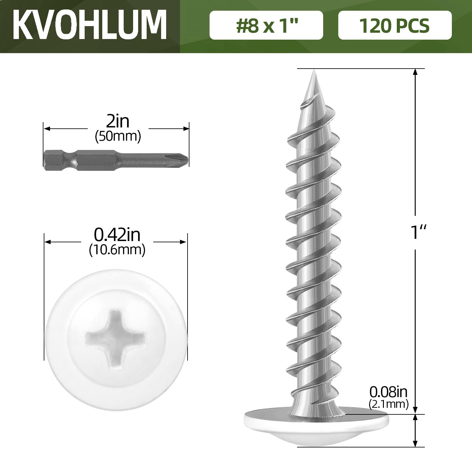8 x 1 Wood Screws - 120 Pack Phillips Self-Tapping -2