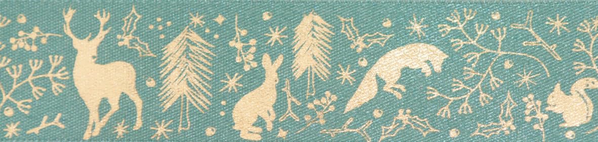 Berisfords Polyester Ribbon, Petrol/Gold, 25mm x 20m