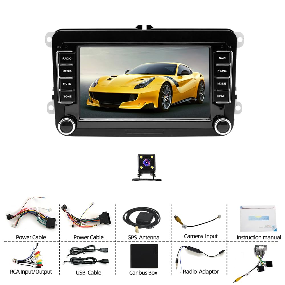 Radio samochodowe z ekranem 7 cali, do VW Polo 2015-2017 z bezprzewodowym Carplay, Android IPS, wyświetlacz samochodowy, podwójny DIN, stereo, Bluetooth, kamera cofania Head Unit Mirror Link FM/RDS