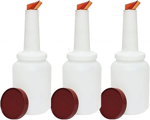 TrueCraftware Juego de 3 botellas marrones de 2 cuartos de galón para verter y almacenar jugo de fruta y licor, suministros de bar, botellas de