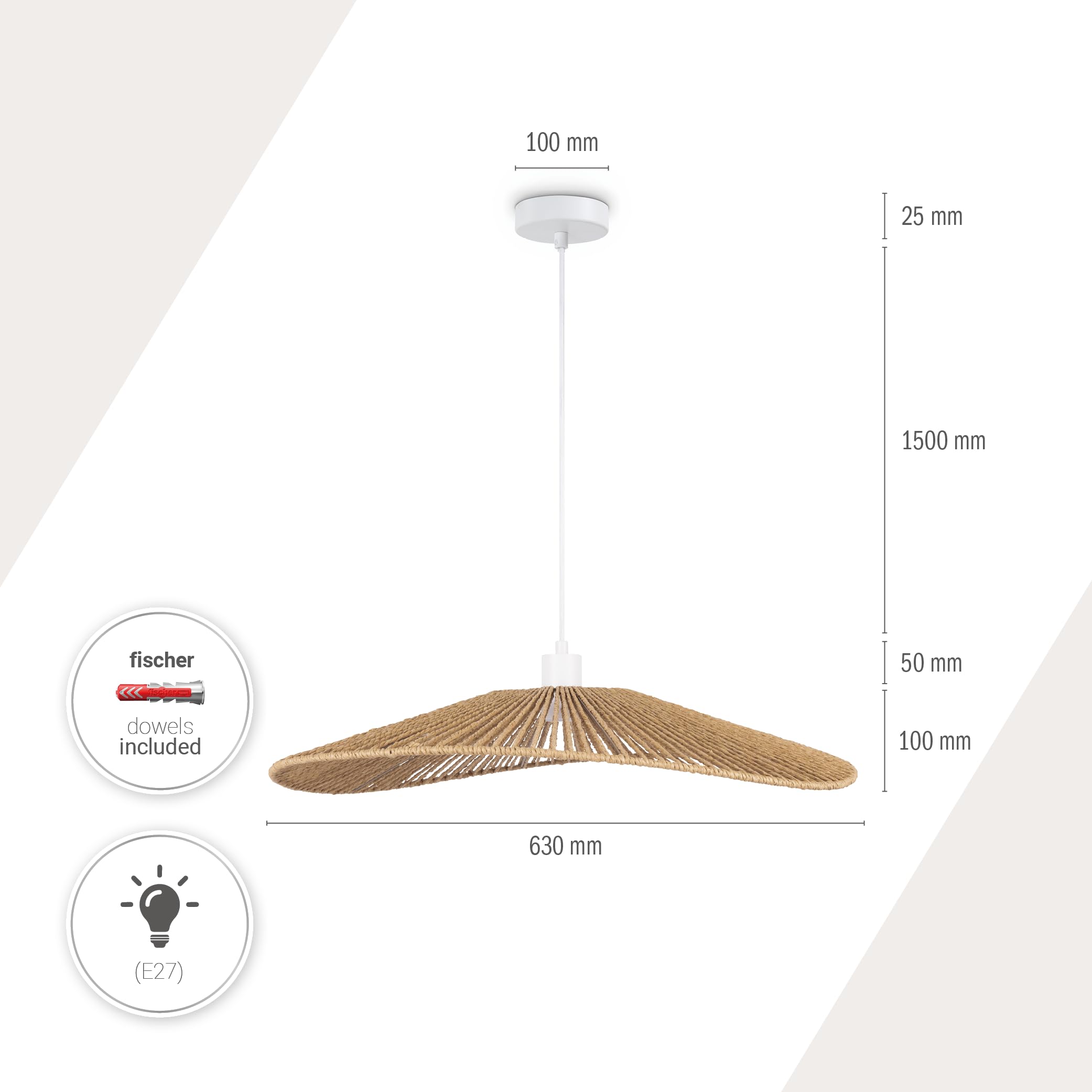 Lampada A Sospensione LED Stile Boho | Paralume In Carta Per Soggiorno E Cucina, E27 Nero - Foto 7