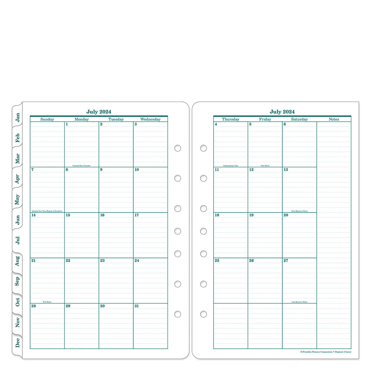Amazon.com : FranklinCovey - Original Two-Page Monthly Calendar Tabs  (Classic, Jul 2024 - Jun 2025) : Office Products