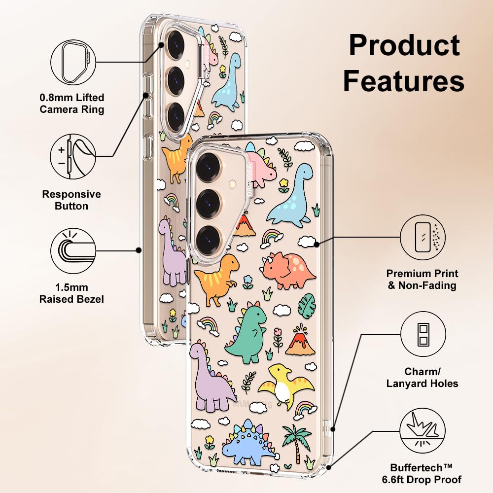 MOSNOVO Case for Samsung Galaxy S25 / Galaxy S24, [Buffertech 6.6ft Military-Grade Drop Protection] [Anti Peel Off Tech] Clear TPU Bumper Phone Case Cover Design - Dinosaur Land — view 6