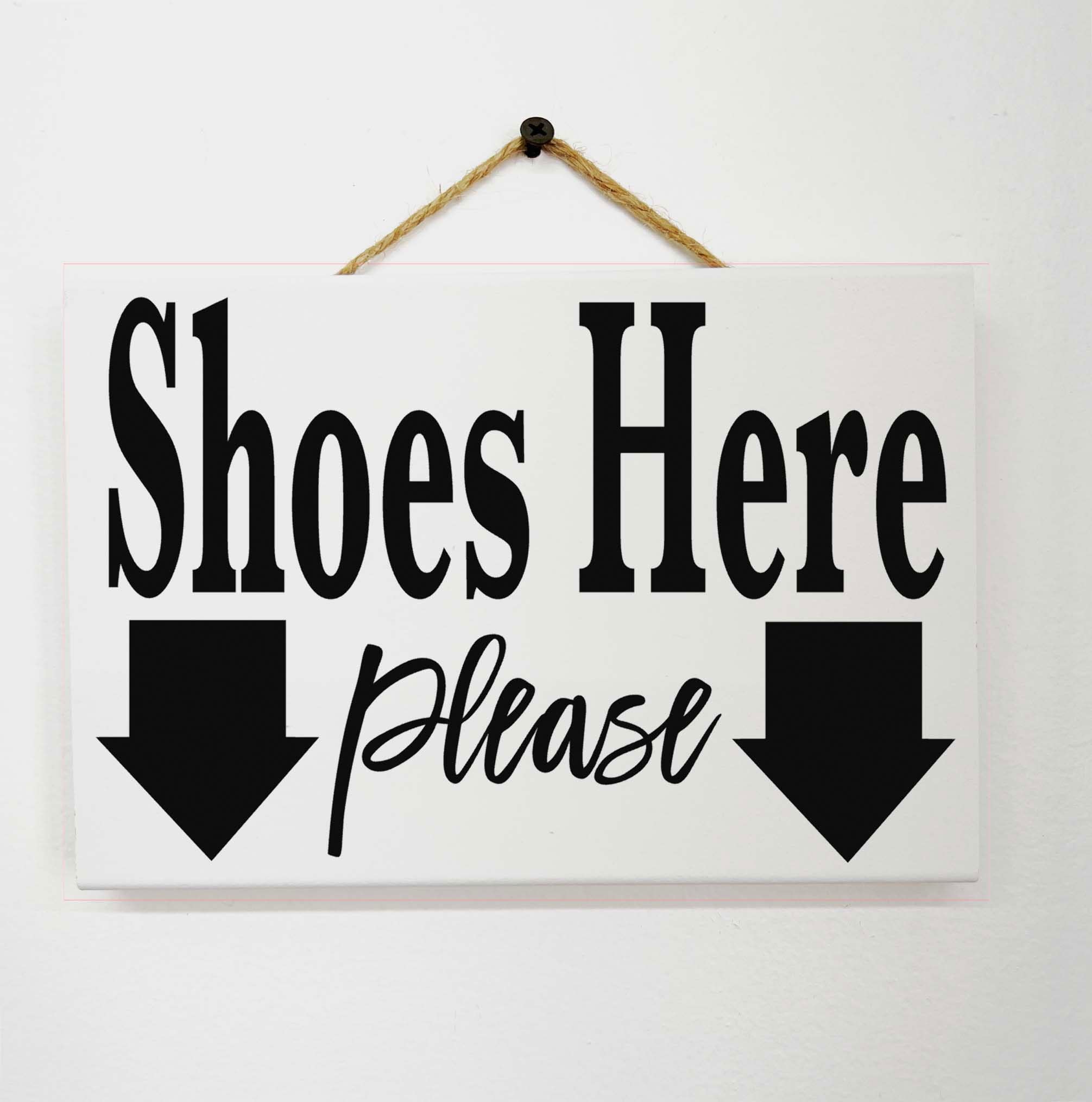 Rustic Wood Sign 5x10 Inch Wooden Wall Art Decor,Shoes Here Please Sign With Arrows Pointing To Shoe Bin Rack In Entry Foyer