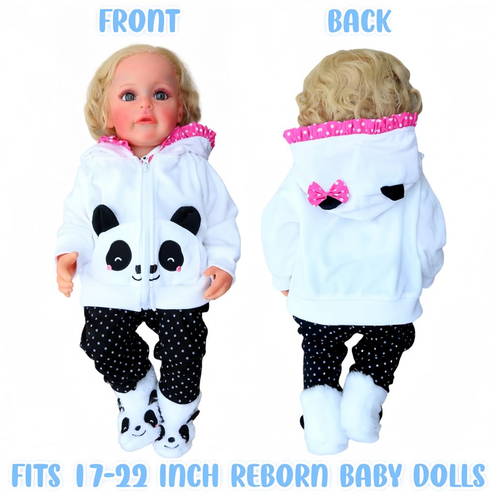 Reborn Baby Dolls Clothes 20 inch Outfit Accessories for 17-22 Inch Newborn Baby Doll GirlPanda 4pcs Set, Black / White - Image 3
