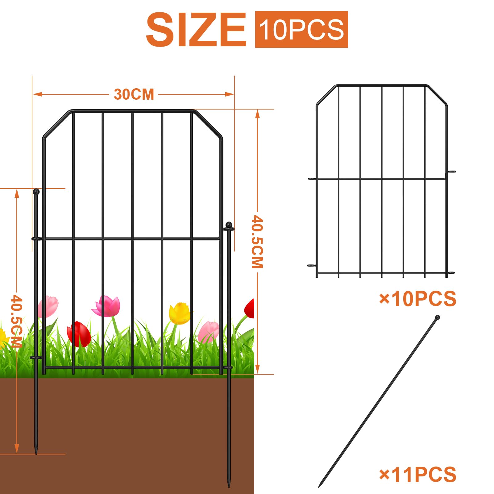 Yeabett Garden Fence 10 Pcs, Decorative Metal Fencing 31cm(W) × 41cm(H), Dog Fence Outdoor Animal Barrier for Flower Bed Yard Patio - Image 2