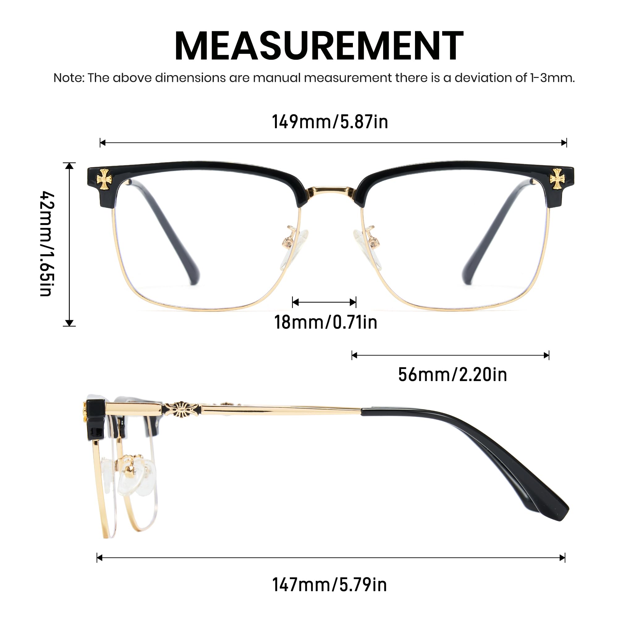 Cyxus Retro Blue Light Glasses Men - Square TR90 Metal Blowline Frame Stylish Trendy for Computer Daily Work 8252 - 5